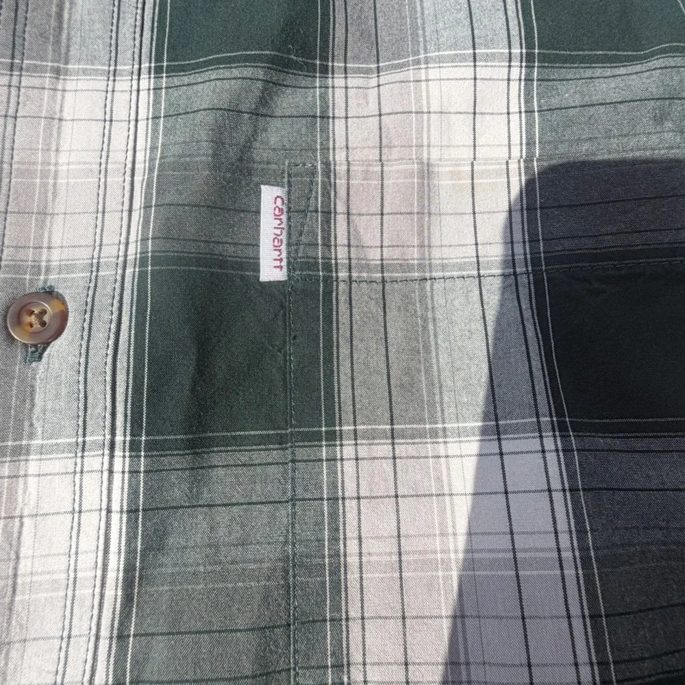 Carhartt Mens Relaxed‎ Fit Plaid Button Down Shirt Green White Long Sleeve XL